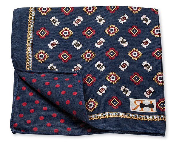 Navy Sequoia Foulard Pocket Square