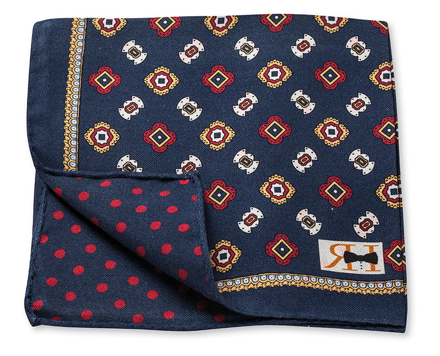Navy Sequoia Foulard Pocket Square