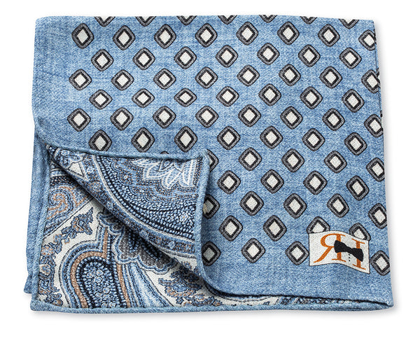 Light Blue Diamond/Paisley Pocket Square