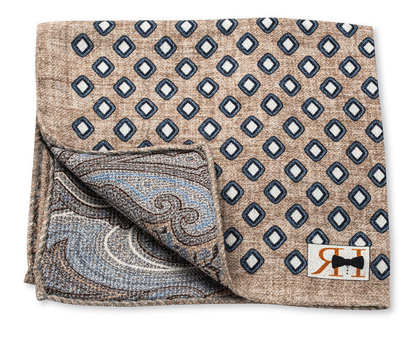 Tan Diamond/Paisley Pocket Square