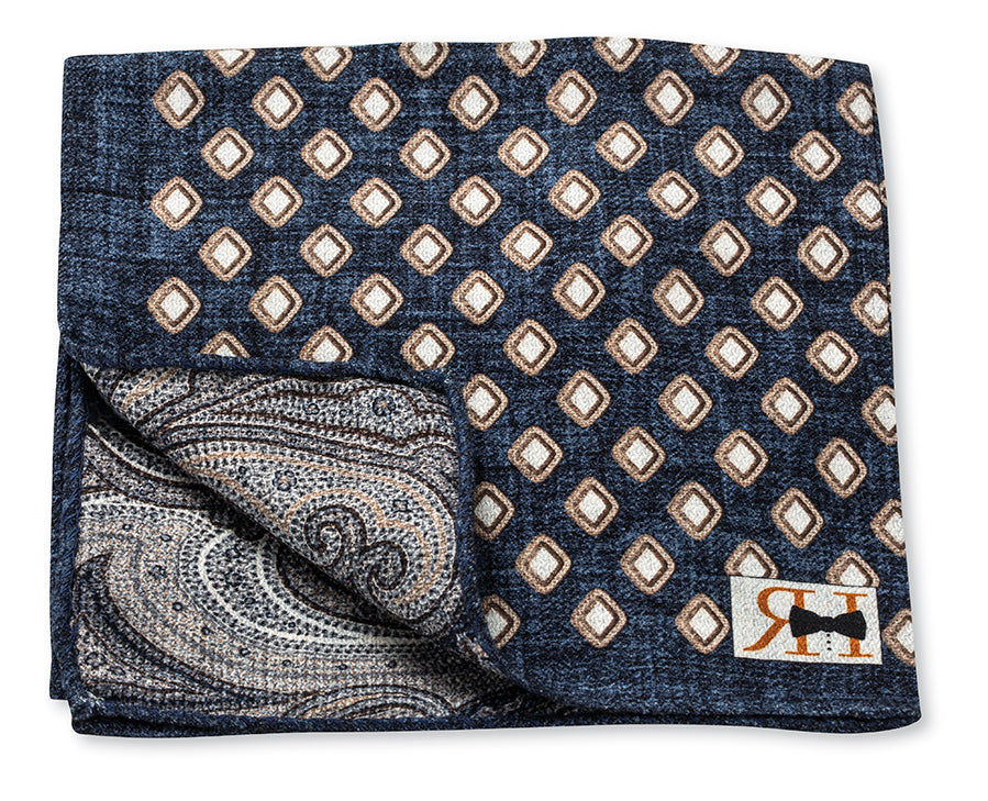 Navy Diamond/Paisley Pocket Square
