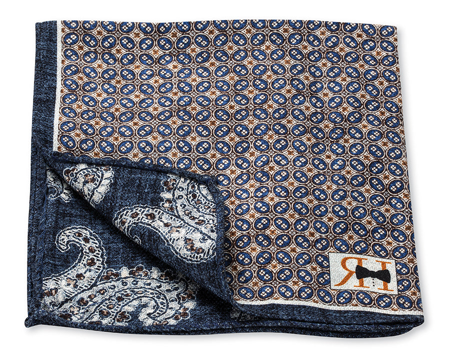 Navy Geometric/Pine Pocket Square