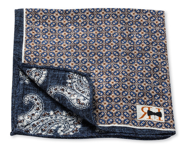 Navy Geometric/Pine Pocket Square