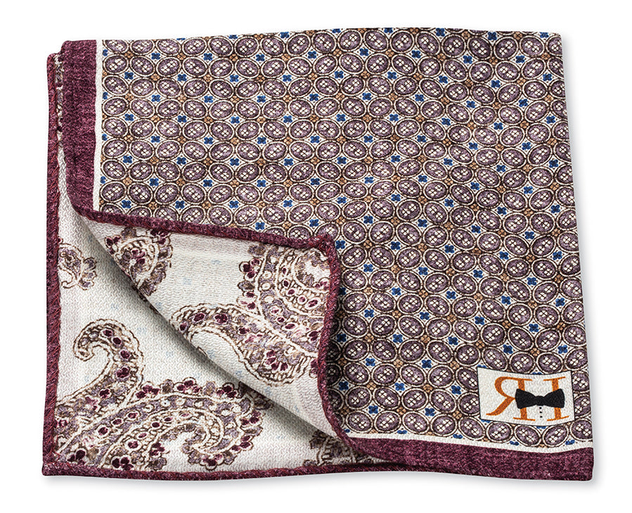 Wine Geometric/Pine Pocket Square