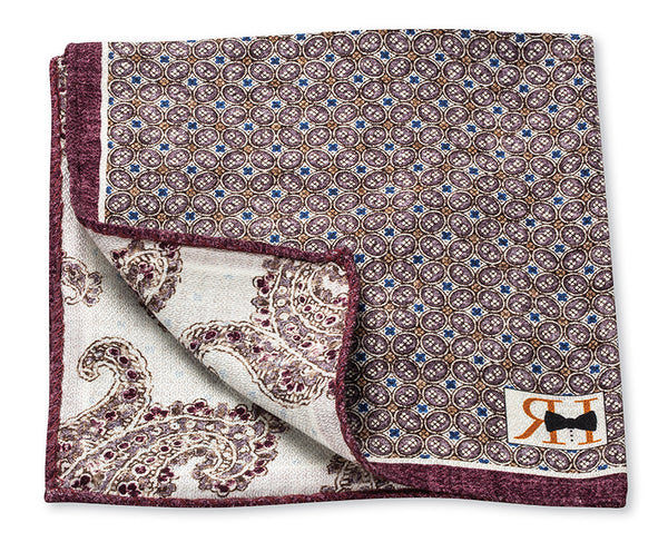 Wine Geometric/Pine Pocket Square
