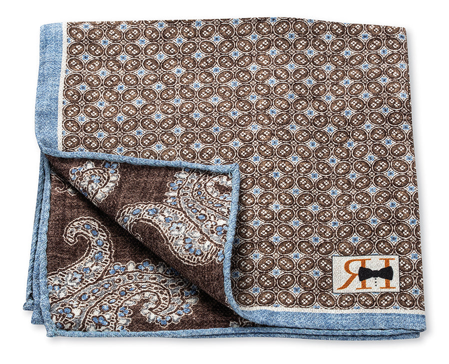 Light Blue Geometric/Pine Pocket Square