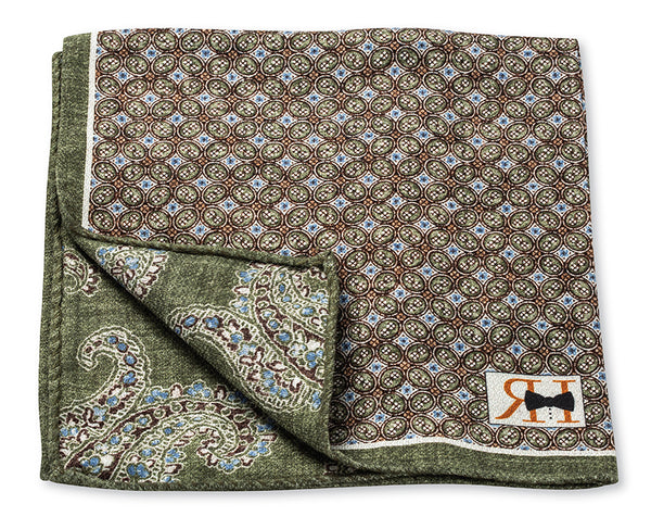 Sage Geometric/Pine Pocket Square
