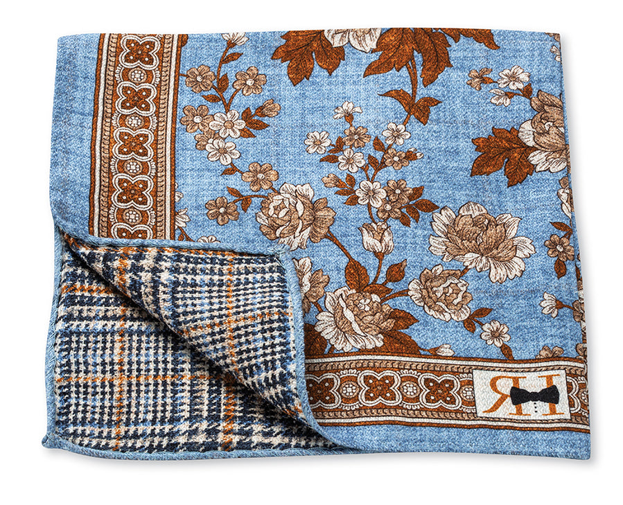 Light Blue Flower/Plaid Pocket Square
