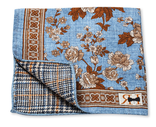Light Blue Flower/Plaid Pocket Square