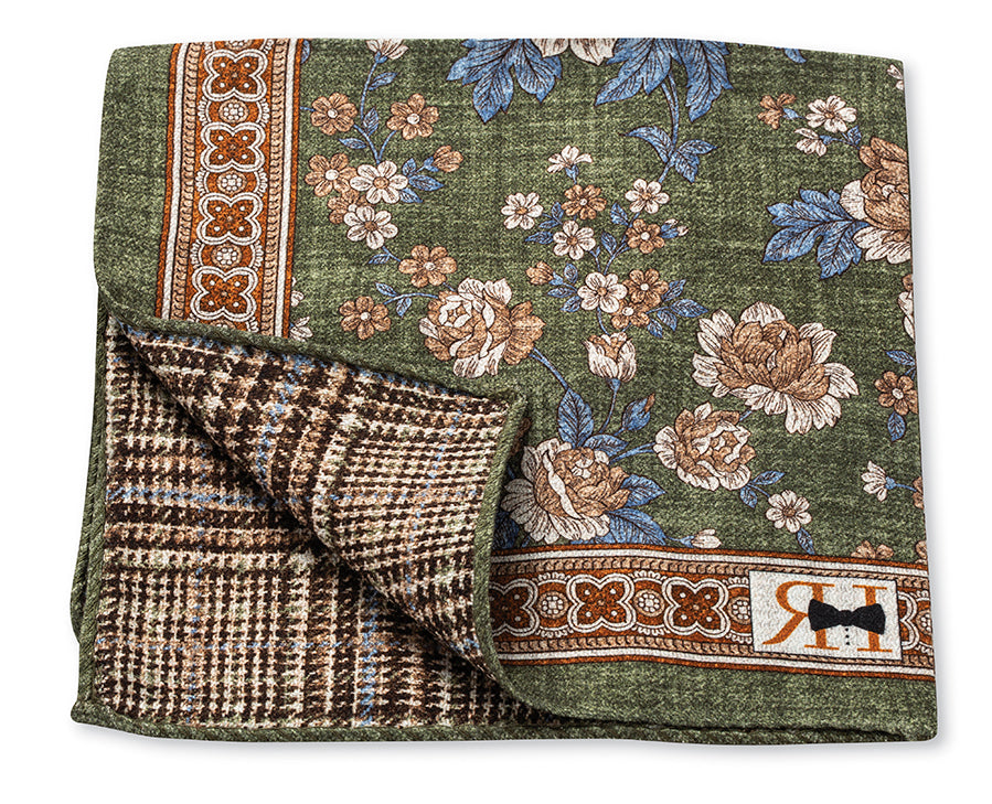 Sage Flower/Plaid Pocket Square