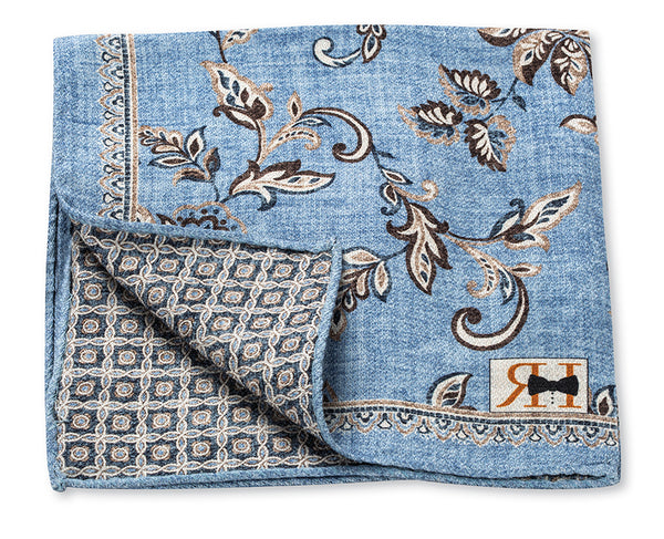 Light Blue Vine/Geometric Pocket Square
