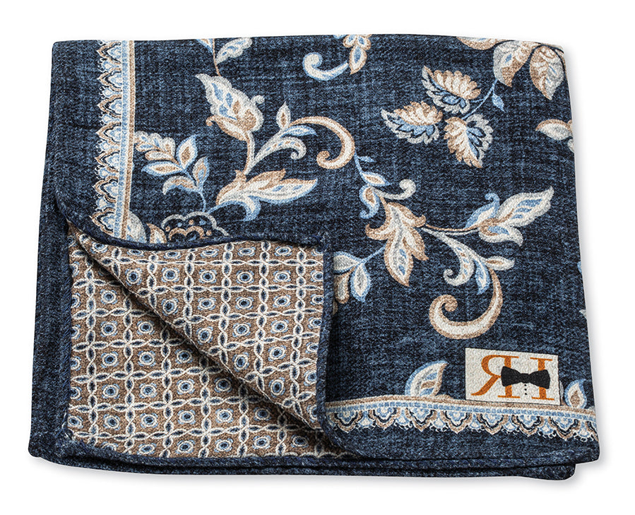 Navy Vine/Geometric Pocket Square
