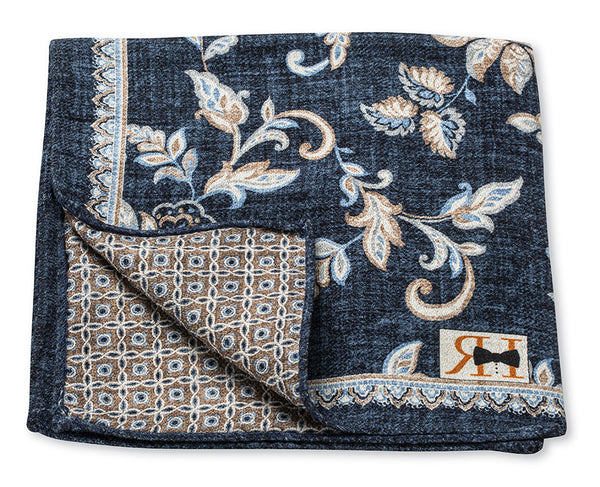 Navy Vine/Geometric Pocket Square