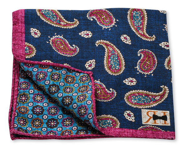 Navy Pine/Circles Pocket Square