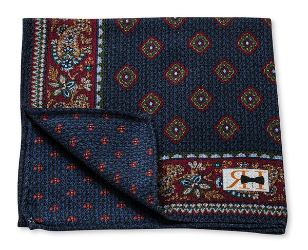 Navy Diamond/Small Flower Pocket Square