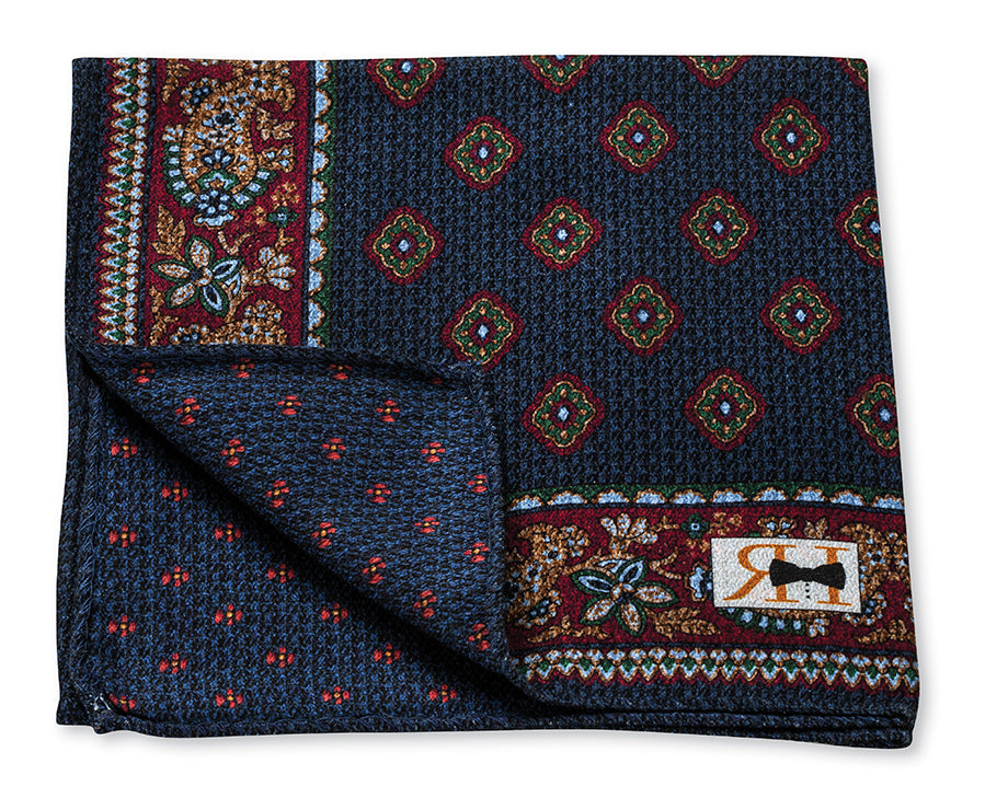 Navy Diamond/Small Flower Pocket Square