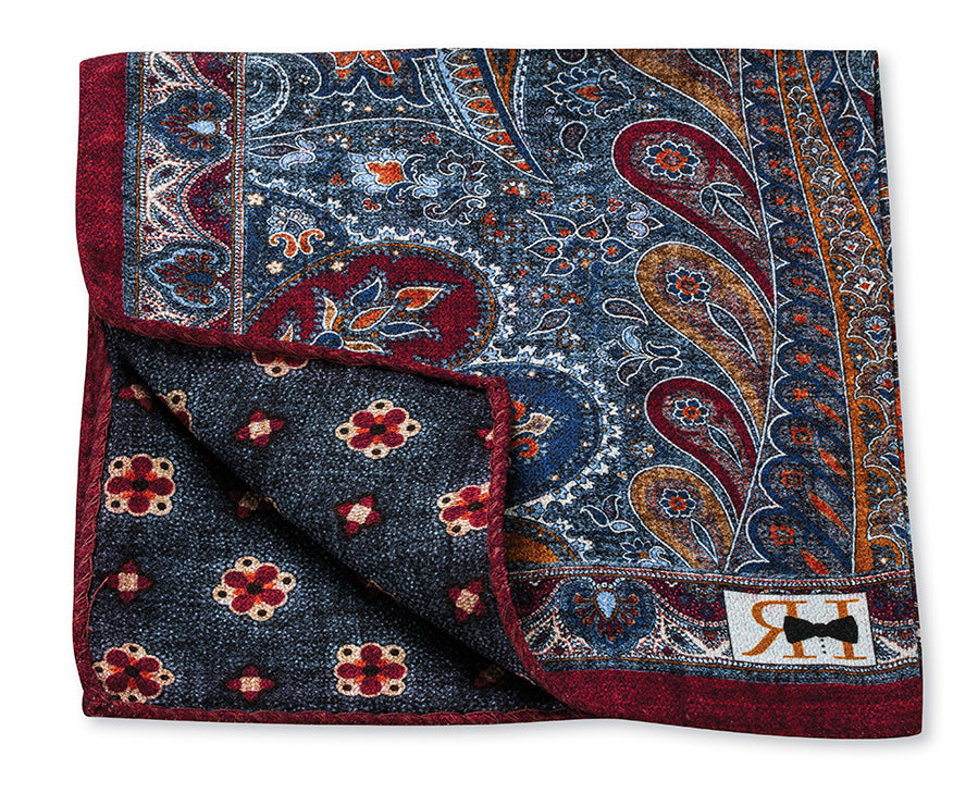 Wine Peacock/Foulard Pocket Square