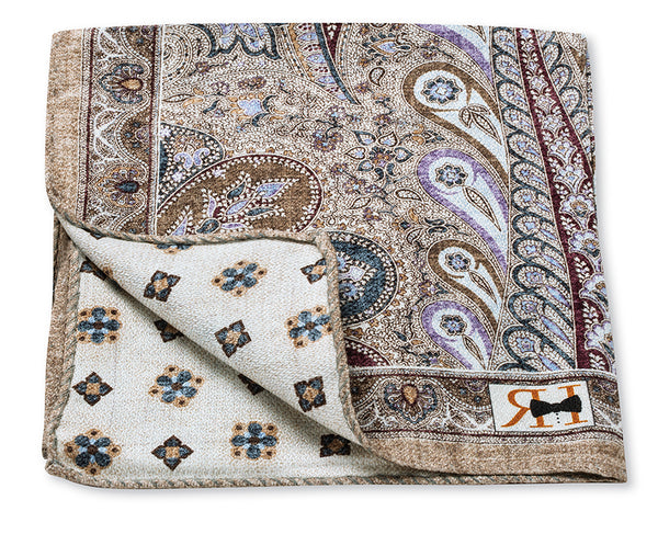 Taupe Peacock/Foulard Pocket Square