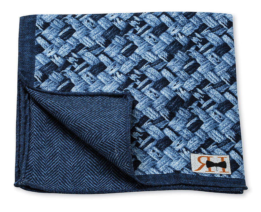 Blue Basketweave/Herringbone Pocket Square