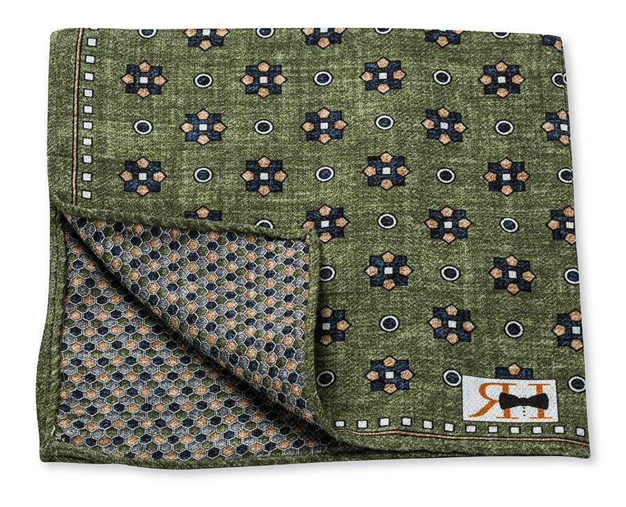 Olive Foulard/Dots Pocket Square