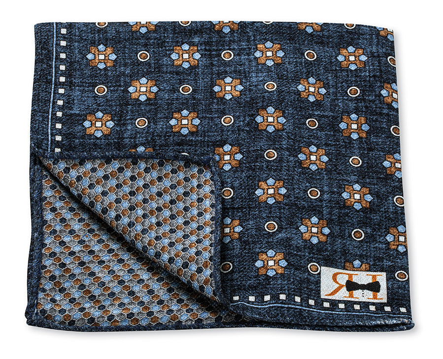 Navy Foulard/Dots Pocket Square