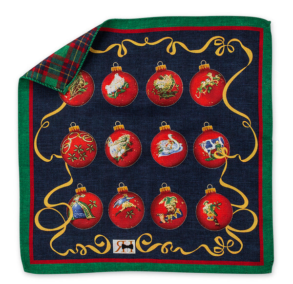 Navy Christmas Balls Pocket Square