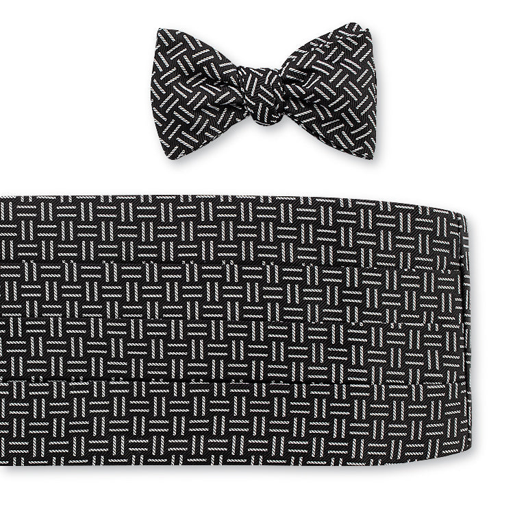 Black Geometric Cummerbund Set