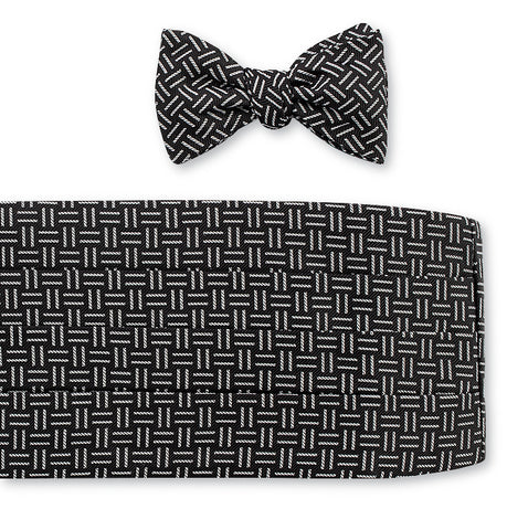 Black Geometric Cummerbund Set