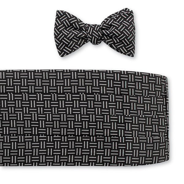 Black Geometric Cummerbund Set