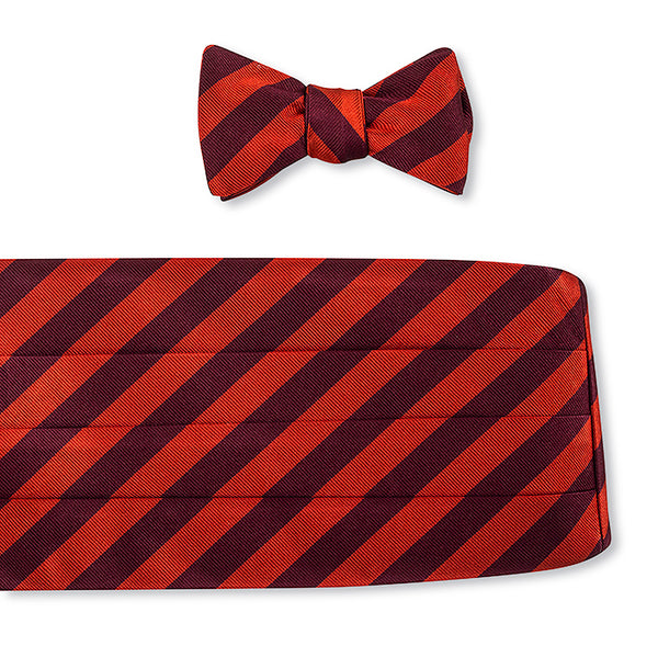 Maroon/ Orange Bar Stripes Cummerbund Set