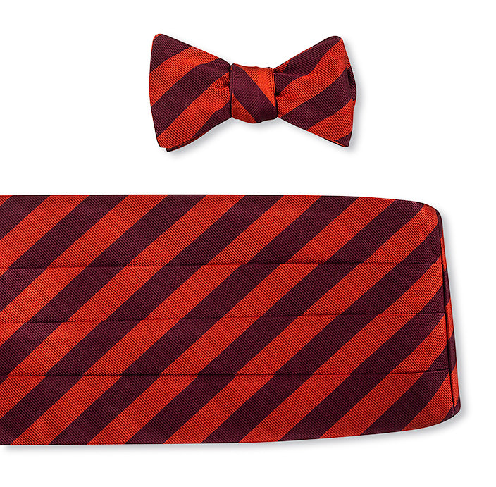 Maroon/ Orange Bar Stripes Cummerbund Set