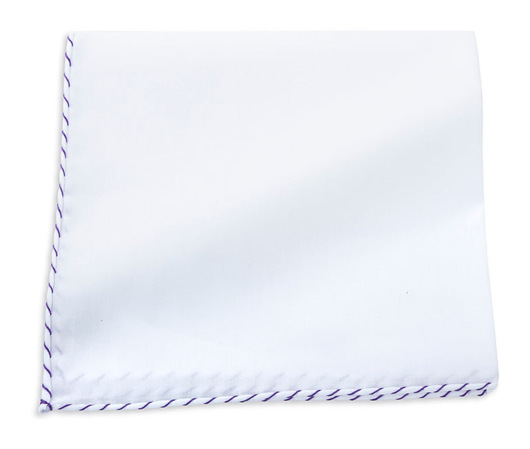 White Cotton with Lavender Border Pocket Square White Cotton with Lavender Border Pocket Square