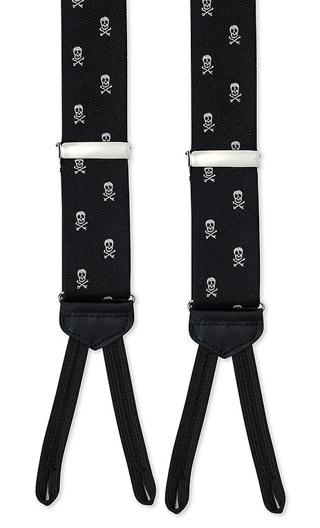 black and white skull suspenders