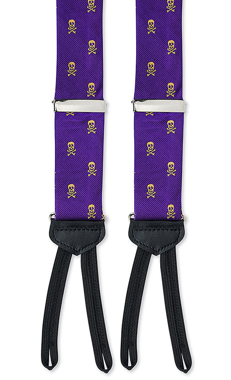 Purple & Gold Skull Silk Suspenders