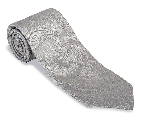 Silver Paisley Silk Necktie Silver Paisley Silk Necktie