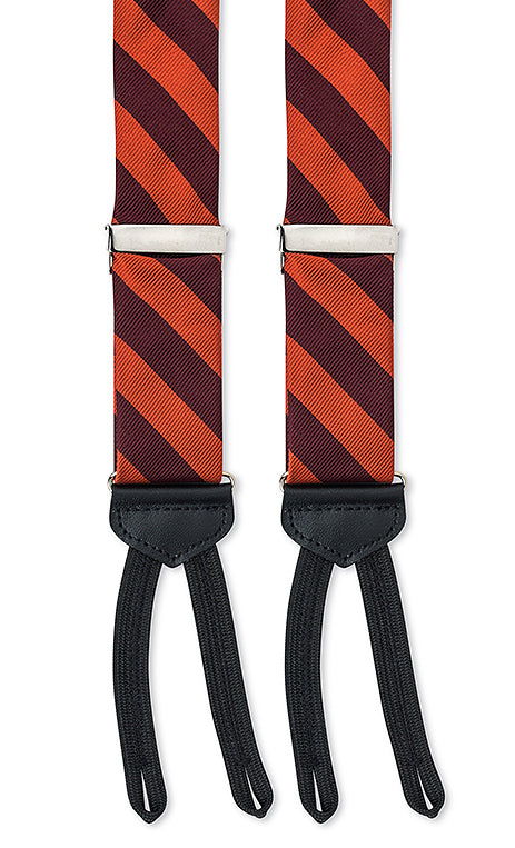 maroon orange striped silk suspenders