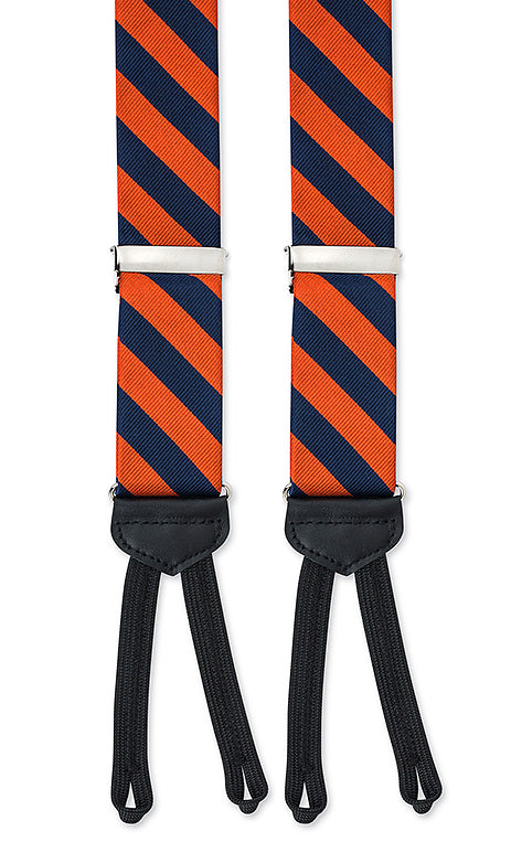 Navy Orange Striped Silk Suspenders